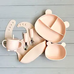 Дитячий набір посуду з силікону Ведмедики BPR img_e9235 рожевий Y4 Soft pink