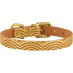 Нашийник для котів BronzeDog Barksi Classic Хвиля шкіряний одинарний з золотим тисненням 2XS 18-25х1 см гірчичний - мініатюра 2