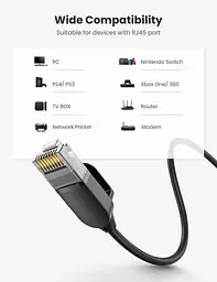 Патч корд Ugreen мережевий кабель 10 Гбіт \ Ethernet RJ45 Cat 6a круглий 0.5М Black (NW122) - мініатюра 5