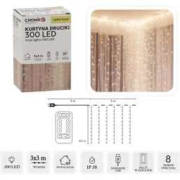 Гірлянда Chomik Штора 3 х 3 м 300 LED Теплий білий USB з пультом (5900779879997) - мініатюра 3