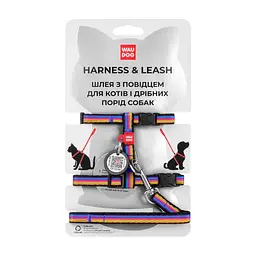 Шлея з повідцем для котів Waudog Nylon з QR паспортом, малюнок Лінія 1, пластиковий фастекс, XS, Ш 10 мм, 25-40 см, З 20-30 см