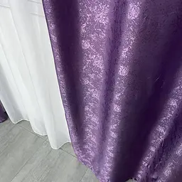 Жакардові штори фіолетового кольору 2шт. 150х270 з білим шифоновим тюлем 400х270, на тасьмі ALBO pbe0052678 - мініатюра 8