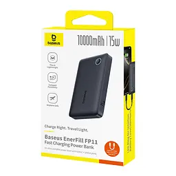 Зовнішній акумулятор Baseus EnerFill FP11 Power Bank 10000mAh 15W Cosmic Black (Includes Simple Type-C to Type-C Cable 20V/3A 30cm Black) (P1008210C123-00) - мініатюра 2