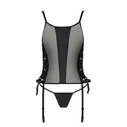 Сітчастий корсет з еко-шкіри з люверсами та знімними пажами Passion Malwia Corset, 4XL/5XL - мініатюра 3