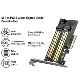 Контролер плата розширення Ugreen CM302 M.2 M-Key+M.2 B-Key to PCI-E 3.0 х 4 Expansion Card (70504) - мініатюра 4