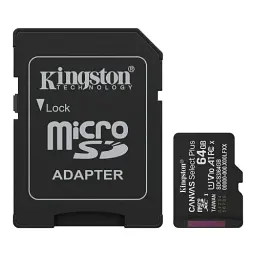 Карта пам'яті microSDXC, 64Gb, Kingston Canvas Select Plus, Class10 UHS-I U1 V10 A1, SD адаптер, до 100 МБ/с (SDCS3/64GB)