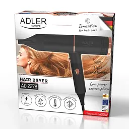 Фен для волосся Adler AD 2278 (1400 Вт) з іонізацією та холодним обдуванням, чорно-золотий - мініатюра 10