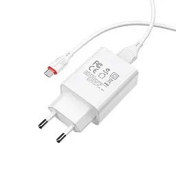 Зарядний пристрій Borofone BA21A USB QC 18W білий + кабель USB to MicroUSB - мініатюра 2