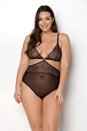 Боді Passion Amberly Body 4XL/5black, асиметричний крій, мереживний ліф, золота нитка, 4XL/5XL