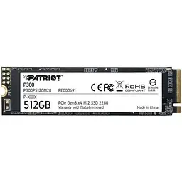 Твердотільний накопичувач SSD 512Gb, P300, PCI-E 3.0 x4, M.2 2280, 3D TLC, 1700/1100 МБ/с Patriot teh0019749