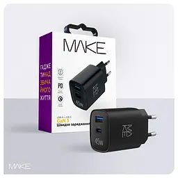 Зарядний пристрій мережевий MAKE 45W GaN3 Mini Type-C PD + USB QC4.0 Black - мініатюра 6