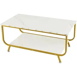 Журнальний стіл Costway Marble двоярусний білий