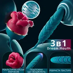 Вібратор та вакуумний стимулятор для клітора I’MCUM Dream Mouth з вібрацією, смоктанням та поштовхами Червоно-зелений (IM-KST234) - мініатюра 4