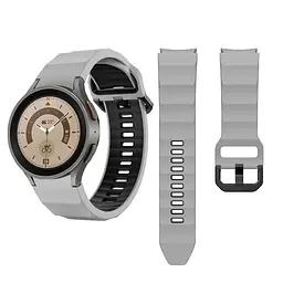 Ремінець для Samsung Galaxy Watch 6 40mm 6 44mm - сіро-чорний ширина кріплення 20мм силікон Watchbands Ribbed (W11-1WB38443869) - мініатюра 4