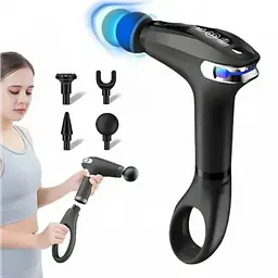 Бездротовий ручний перкусійний масажер пістолет з 4 насадками Fascial Gun HB-005 - мініатюра 4