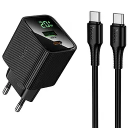 Мережевний зарядний пристрій Hoco CS83A Excellent with digital display PD20W+QC3.0 1USB-A/1C + кабель Type-C to Type-C Black