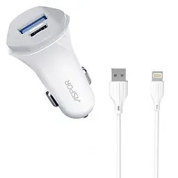 Автомобільний зарядний пристрій Aspor A903 (2USB/3.4A) + USB кабель Lightning- білий - мініатюра 3