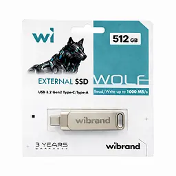 Портативний SSD Wibrand Wolf 512GB USB 3.2 Gen.2 Type-C/Type-A Read/Write 1000MB/s Silver (WIEXSSD/WO512GB) - мініатюра 2