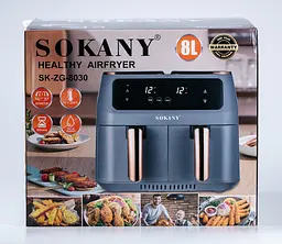 Аерогриль-фритюрниця SOKANY SK-ZG-8030 на 8 літрів 2 контейнери з таймером, сірий Sokany SKZG8030G - мініатюра 6