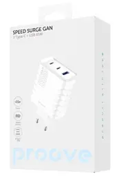 Мережевий зарядний пристрій Proove Speed Surge GaN, White, 65 Вт, 2xType-C (45 Вт + 20 Вт, PD3.0) / 1xUSB (18 Вт, QC3.0) (WCSS60120002) - мініатюра 2
