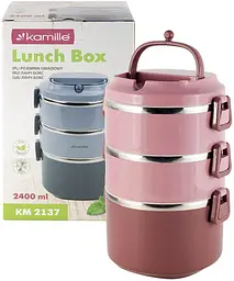 Ланч-бокс Snack трирівневий пластик та нержавіюча сталь Kamille 14х24 см kuh0007583 - мініатюра 7