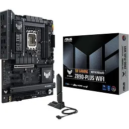 Материнська плата LGA1851, Asus TUF GAMING Z890-PLUS WIFI, Z890, 4xDDR5, 1xPCI-E 5.0 x16, 1xPCI-E 4.0 x16, 1xPCI-E 4.0 x4, 2xPCI-E 4.0 x1, 4xSATA3, 4xM.2, ALC1220P, Intel 2.5Gb, WiFi 7, Bluetooth 5.4, HDMI/DP/2xType-C, ATX