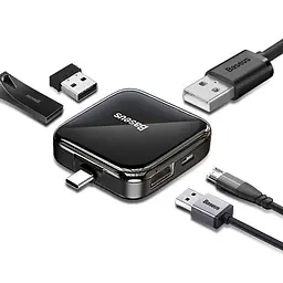 Мультипортовий адаптер USB Хаб Baseus Fully Folded Portable Type-C to 4 USB2.0 CAHUB-DW01 Dark Grey - мініатюра 2