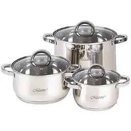 Набір каструль нержавіюча сталь зі скляними кришками Maestro 1.5 х 3 х 5 л (у наборі 3 шт.) MR-2120-6L