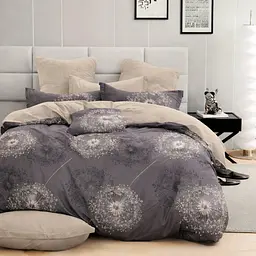 Комплект постільної білизни «Gold Lux» бязь двоспалка 180×220 см 2 наволочки 70×70 см з рослинним принтом Сіро-бежевий