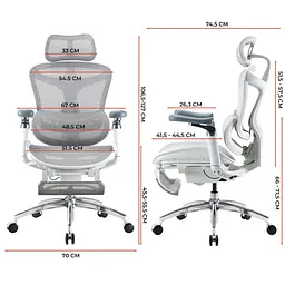 Офісне крісло Sihoo DORO C300 Pro Mesh White with footrest (DORO-C300-PRO-M102-JT) - мініатюра 15