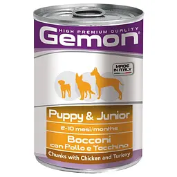 Вологий корм Gemon Dog Puppy & Junior шматочки з куркою та індичкою для собак усіх порід 415 гр