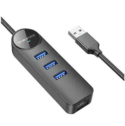 Конвертер адаптер USB Borofone на мережевий вихід RJ-45 DH6 Erudite 4-in-1 Gigabit Ethernet Adapter 120 см - мініатюра 3