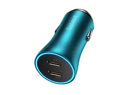 Автомобільний зарядний пристрій BASEUS Golden Contactor Max Dual Fast Charger Car Charger C+C 40 W Blue (CGJP000003)