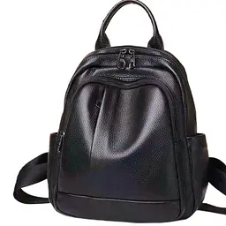 Шкіряний жіночий міський рюкзак на блискавці чорний 85271 Tiding Bag - мініатюра 1