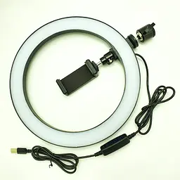 Кільцева LED лампа 26см 12W з тримачем телефону селфі кільце блогера регулювання яскравості та температури свічення - мініатюра 3
