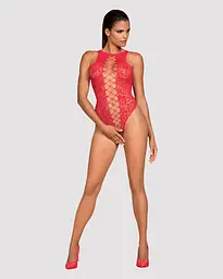 Ажурний бодістокінг із ефектом шнурівки Obsessive B120 teddy red S/M/L, червоний - мініатюра 3