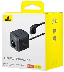 Мережевий зарядний пристрій Baseus Power Combo Cube Power Strip 3AC+2USB+2Type-C 30W 1.5m E00066400117-00 Black - мініатюра 10