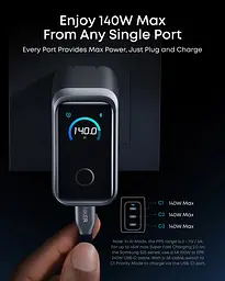 Сетевое зарядне пристрій Anker GaNPrime Charger 160W, 3xUSB-C PD3.1 w Display Silver (7232958) - мініатюра 7