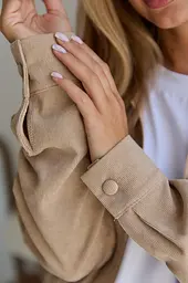 Жіноча сорочка для вагітних стилю oversize з мікровельвету Varna розмір L-XL Lullababe бежева - мініатюра 7