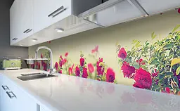 Вініловий кухонний фартух Кущ Троянди наклейка для кухні ПВХ фото Квіти Бежевий 60х200 см Happy Pocket Z181423
