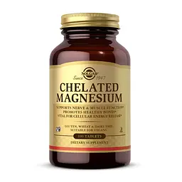 Магний Solgar (Chelated) – 100 таблеток, для мышц и нервной системы