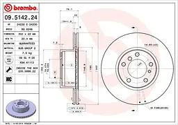 Диск гальмівний передній вентильований Bmw 5, 7 85-96р Brembo (09.5142.24) - мініатюра 2