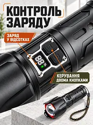 Ручний акумуляторний ліхтар із ZOOM та Power Bank для авто і дому чорний (37261572) - мініатюра 4