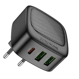 Адаптер мережевий Borofone Lucky PD charger BAS23A |2USB/1Type-C, 30W/3A, PD/QC| - мініатюра 2
