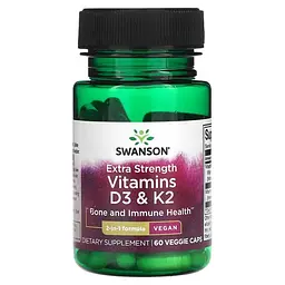 Витамин D3 + K-2 Extra Strength D3 & K2 - 5,000 IU & 100 mcg 60 caps Swanson vit0006372