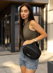 Сумка через плече жіноча бананка Sambag Flex чорна 30 × 17 × 10 см (85351001)