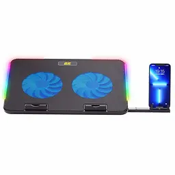 Підставка для ноутбука 2E GAMING CPG-001 V2, до 15.6", 2xUSB-A, phone holder, RGB, чорний - мініатюра 2