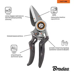 Секатор Bradas садовий, обвідне лезо зі сталі SK5, ALU, V-SERIES, KT-V1042 - мініатюра 3