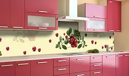 Вініловий кухонний фартух Журавлина наклейка для кухні ПВХ червоні Ягоди Бежевий 60х250 см Happy Pocket Z181683