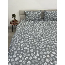 Комплект постільної білизни Ecotton двоспальний 15501 Сніжинка на сiрому (24263) - мініатюра 8
